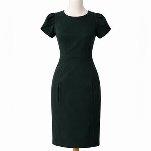 Calvin Klein Dark Green Puff-Sleeve Sheath Dress